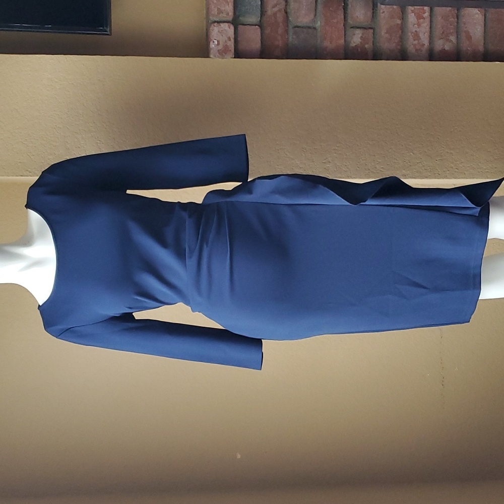🆕️ MIUSOL Navy Blue Ruched ¾ Sleeve Cascade Ruffle Bodycon Dress SIZE: M - Picture 2 of 12